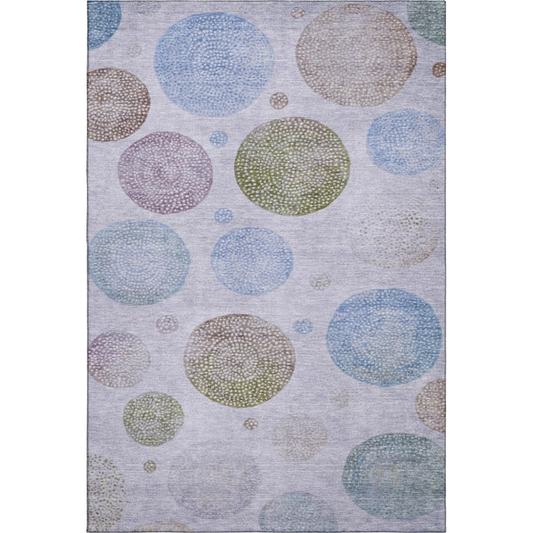 HomeRoots 8' Stylish Geometric Washable Round Rug in Lavender Blue & Brown – UV Protection & Easy Care! 707380