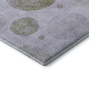 HomeRoots 8' Stylish Geometric Washable Round Rug in Lavender Blue & Brown – UV Protection & Easy Care! 707380