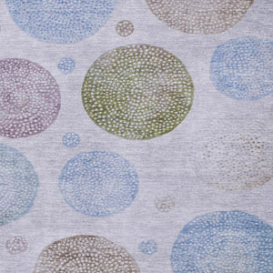 HomeRoots 8' Stylish Geometric Washable Round Rug in Lavender Blue & Brown – UV Protection & Easy Care! 707380