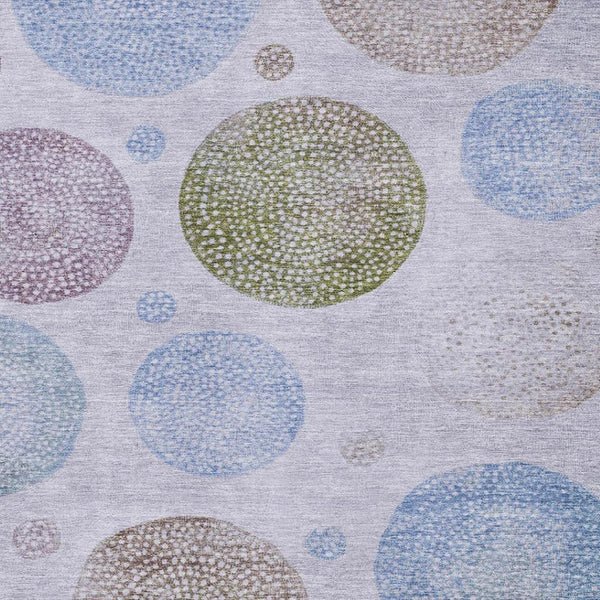 HomeRoots 8' Stylish Geometric Washable Round Rug in Lavender Blue & Brown – UV Protection & Easy Care! 707380