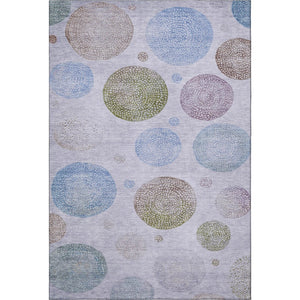 HomeRoots 8' Stylish Geometric Washable Round Rug in Lavender Blue & Brown – UV Protection & Easy Care! 707380