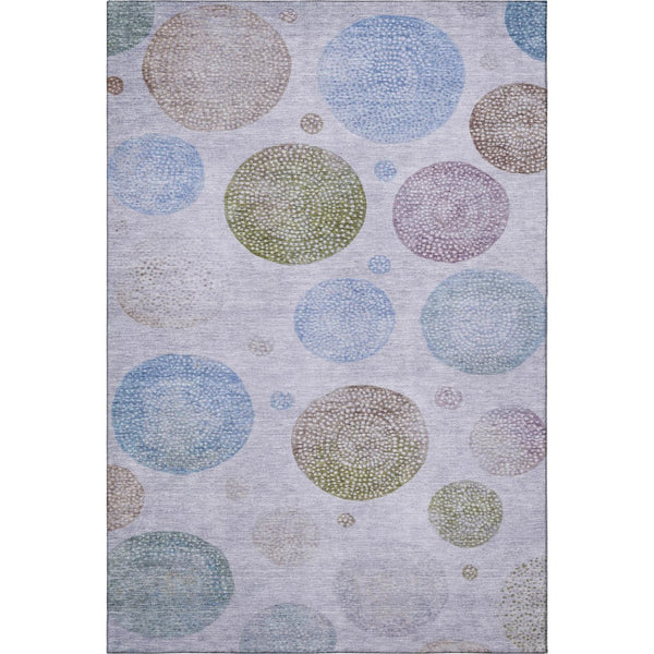 HomeRoots 8' Stylish Geometric Washable Round Rug in Lavender Blue & Brown – UV Protection & Easy Care! 707380