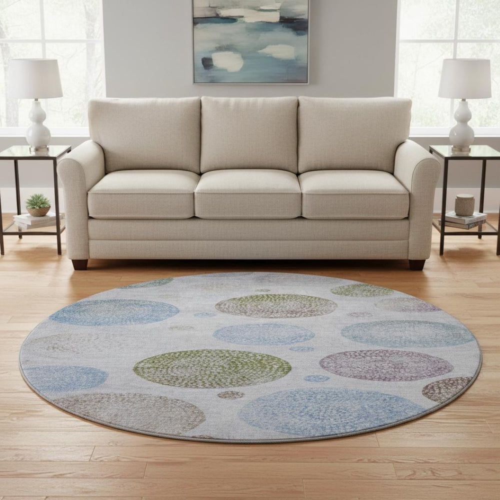 HomeRoots 8' X 10' Stylish Geometric Area Rug in Lavender Blue & Brown – Washable, Durable & UV Protected! 707381