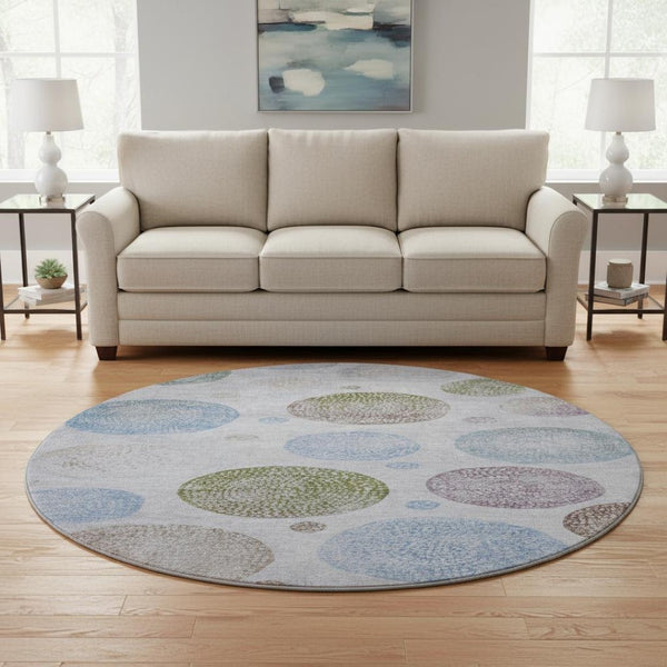 HomeRoots 8' X 10' Stylish Geometric Area Rug in Lavender Blue & Brown – Washable, Durable & UV Protected! 707381