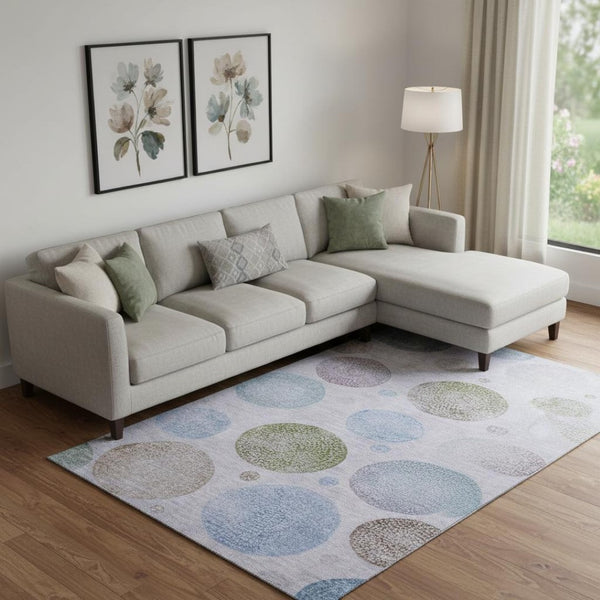 HomeRoots 10' X 14' Stylish Lavender Blue & Brown Geometric Area Rug - Washable, UV Protected, Durable Design 707383