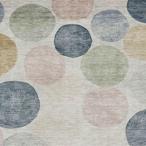 HomeRoots 5' X 8' Washable Beige Blue Geometric Area Rug with UV Protection - Stain Resistant & Durable Design 707385