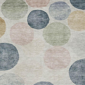 HomeRoots 8' Washable Geometric Round Rug in Beige, Blue & Wheat – Durable, UV-Protected & Soft Underfoot 707386