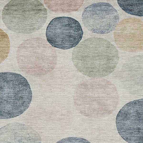 HomeRoots 8' Washable Geometric Round Rug in Beige, Blue & Wheat – Durable, UV-Protected & Soft Underfoot 707386