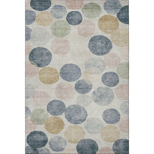 HomeRoots 8' Washable Geometric Round Rug in Beige, Blue & Wheat – Durable, UV-Protected & Soft Underfoot 707386