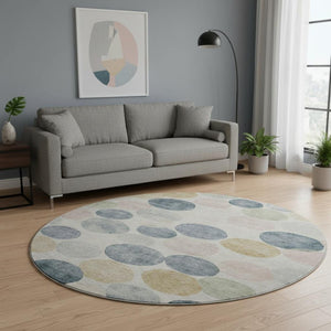 HomeRoots 8' X 10' Washable Beige Blue Wheat Geometric Area Rug with UV Protection for Kids & Pets' Safety 707387