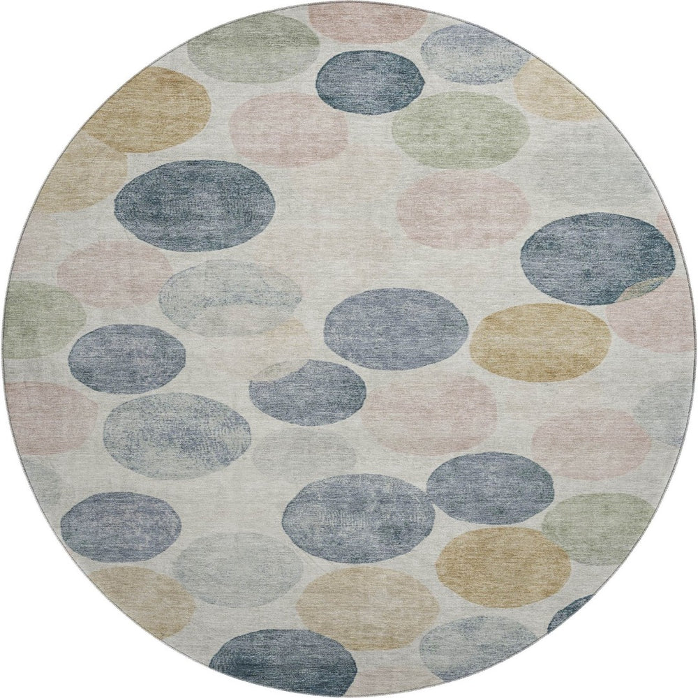 HomeRoots 8' X 10' Washable Beige Blue Wheat Geometric Area Rug with UV Protection for Kids & Pets' Safety 707387