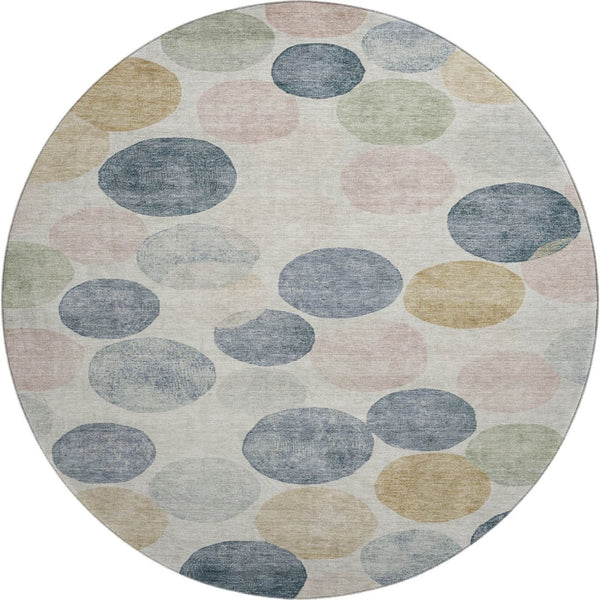 HomeRoots 8' X 10' Washable Beige Blue Wheat Geometric Area Rug with UV Protection for Kids & Pets' Safety 707387
