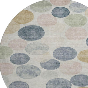 HomeRoots 8' X 10' Washable Beige Blue Wheat Geometric Area Rug with UV Protection for Kids & Pets' Safety 707387