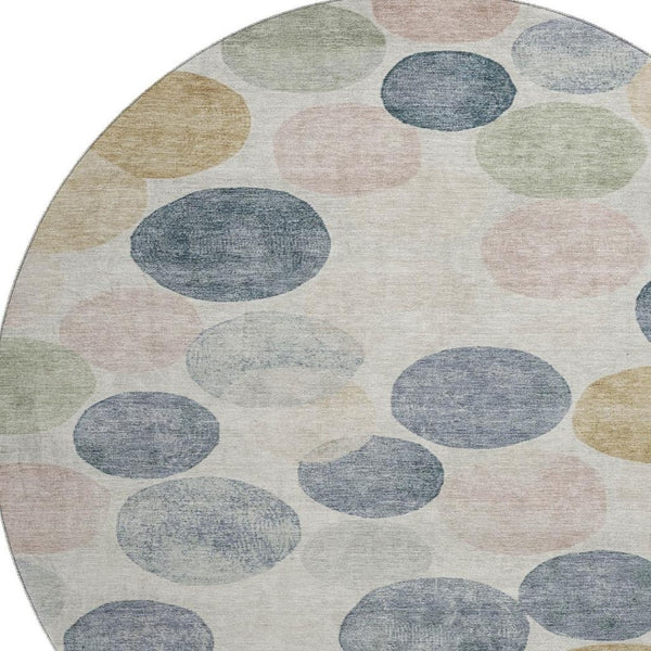 HomeRoots 8' X 10' Washable Beige Blue Wheat Geometric Area Rug with UV Protection for Kids & Pets' Safety 707387