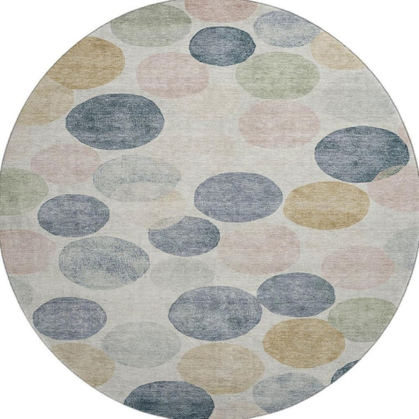 HomeRoots 8' X 10' Washable Beige Blue Wheat Geometric Area Rug with UV Protection for Kids & Pets' Safety 707387