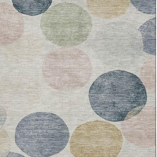 HomeRoots 9' Geometric Washable Area Rug in Beige, Blue & Wheat - UV Protected for Indoor/Outdoor Use 707388
