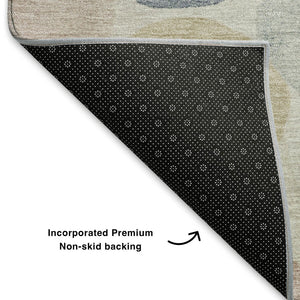 HomeRoots 10' Modern Geometric Washable Area Rug in Beige, Blue & Wheat with UV Protection for Easy Care 707389
