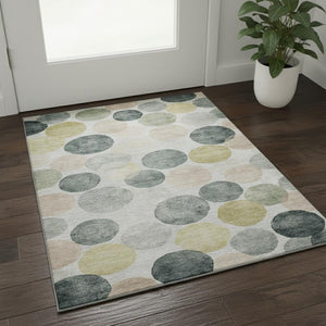 HomeRoots 5' X 8' Stylish Gray Gold Silver Washable Area Rug - Durable, UV Protected, Kid & Pet Friendly! 707391
