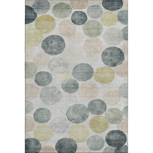 HomeRoots 8' Gray Gold and Silver Geometric Round Rug - Washable, Stain-Resistant, UV-Protected for Versatile Style 707392