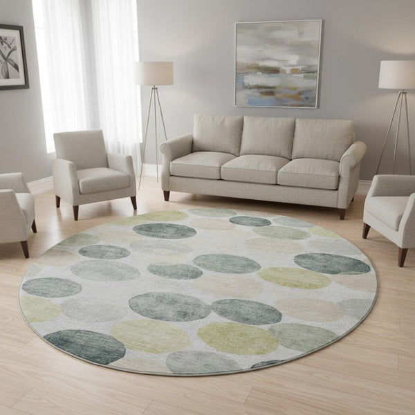 HomeRoots 8' X 10' Washable Gray Gold Silver Geometric Area Rug with UV Protection for Modern Homes & Pets 707393