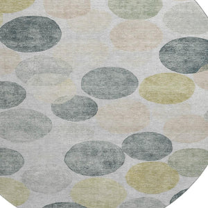 HomeRoots 8' X 10' Washable Gray Gold Silver Geometric Area Rug with UV Protection for Modern Homes & Pets 707393