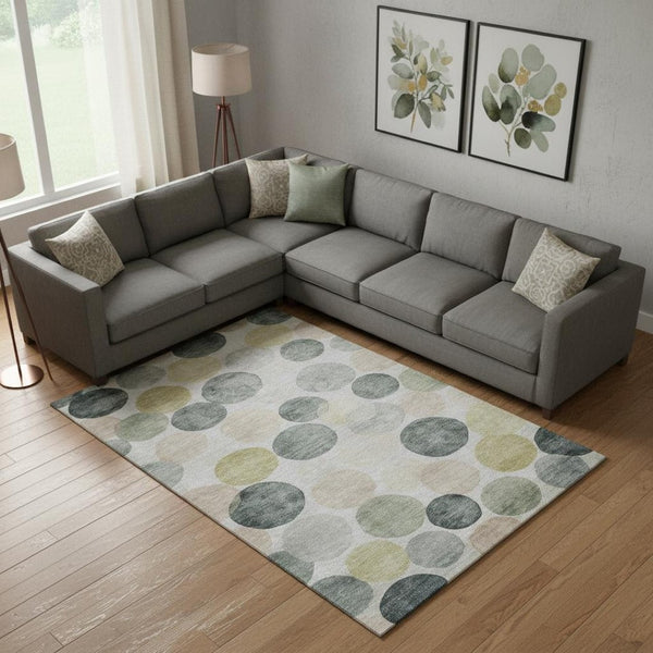 HomeRoots 10' Stylish Gray Gold and Silver Geometric Area Rug - Washable, UV Protected, Non-Slip Backing! 707395