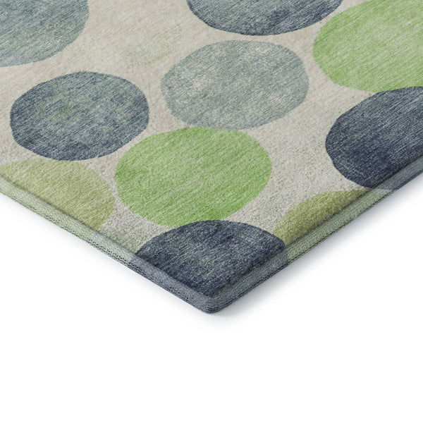 HomeRoots 5' X 8' Washable Navy Green Ivory Geometric Area Rug with UV Protection for Modern Spaces 707397