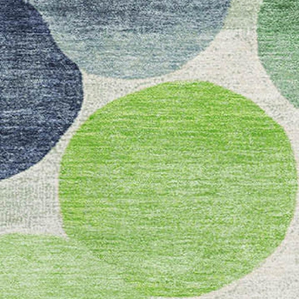 HomeRoots 5' X 8' Washable Navy Green Ivory Geometric Area Rug with UV Protection for Modern Spaces 707397