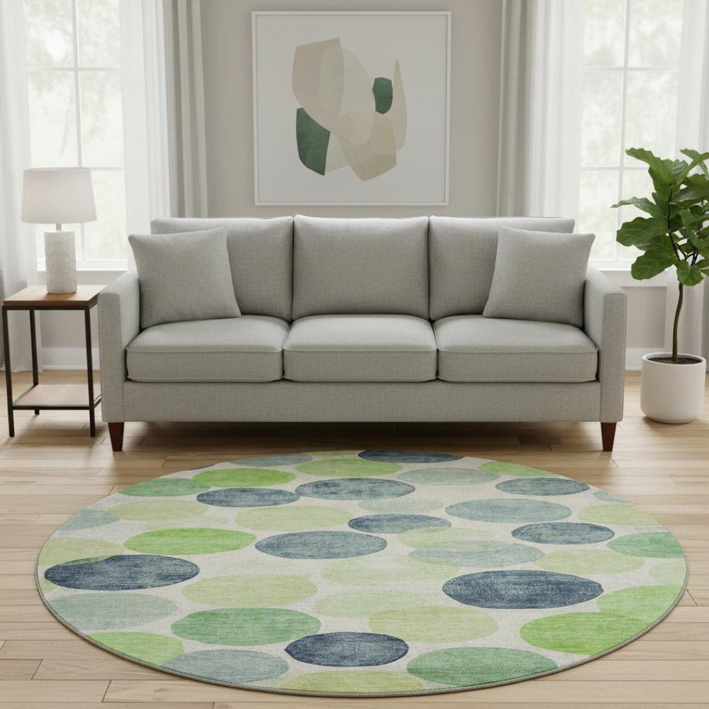 HomeRoots 8' X 10' Modern Geometric Navy, Green & Ivory Washable Area Rug with UV Protection for Busy Homes 707399