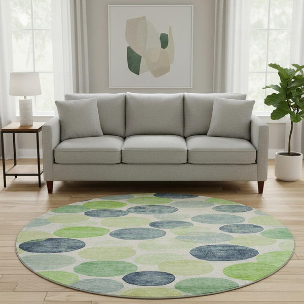 HomeRoots 8' X 10' Modern Geometric Navy, Green & Ivory Washable Area Rug with UV Protection for Busy Homes 707399