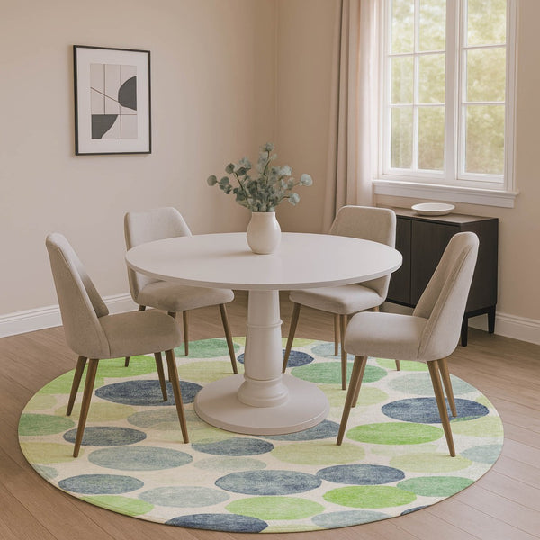 HomeRoots 8' X 10' Modern Geometric Navy, Green & Ivory Washable Area Rug with UV Protection for Busy Homes 707399