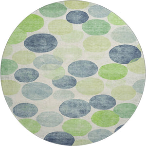 HomeRoots 8' X 10' Modern Geometric Navy, Green & Ivory Washable Area Rug with UV Protection for Busy Homes 707399
