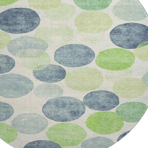 HomeRoots 8' X 10' Modern Geometric Navy, Green & Ivory Washable Area Rug with UV Protection for Busy Homes 707399