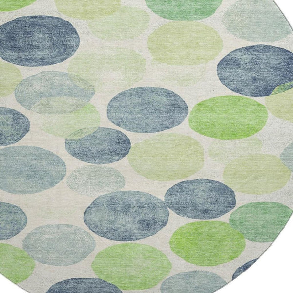 HomeRoots 8' X 10' Modern Geometric Navy, Green & Ivory Washable Area Rug with UV Protection for Busy Homes 707399
