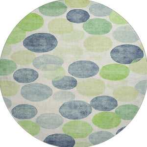 HomeRoots 8' X 10' Modern Geometric Navy, Green & Ivory Washable Area Rug with UV Protection for Busy Homes 707399