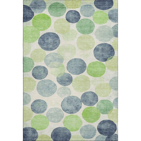 HomeRoots 9' X 12' Geometric Area Rug in Navy, Green & Ivory - Washable, UV-Protected, Stain-Resistant Design! 707400