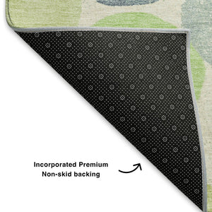 HomeRoots 9' X 12' Geometric Area Rug in Navy, Green & Ivory - Washable, UV-Protected, Stain-Resistant Design! 707400