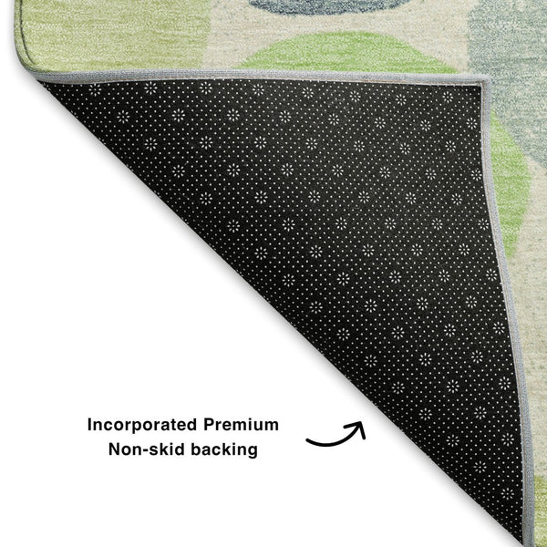 HomeRoots 9' X 12' Geometric Area Rug in Navy, Green & Ivory - Washable, UV-Protected, Stain-Resistant Design! 707400