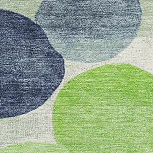 HomeRoots 9' X 12' Geometric Area Rug in Navy, Green & Ivory - Washable, UV-Protected, Stain-Resistant Design! 707400