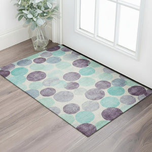 HomeRoots 5' X 8' Washable Geometric Area Rug in Plum, Teal & Ivory – Durable, UV-Protected & Easy-Care Design 707403