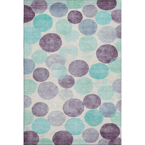 HomeRoots 8' Washable Round Rug in Plum, Teal & Ivory - Durable, UV Protected, Modern Geometric Design for Any Space 707404