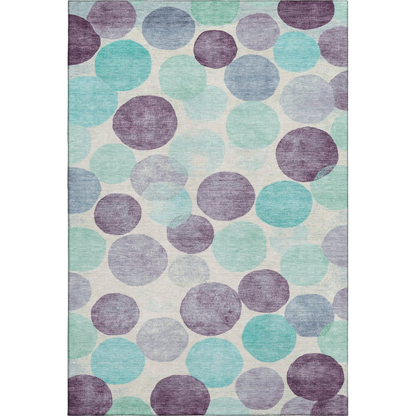 HomeRoots 8' Washable Round Rug in Plum, Teal & Ivory - Durable, UV Protected, Modern Geometric Design for Any Space 707404