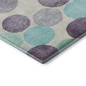 HomeRoots 8' Washable Round Rug in Plum, Teal & Ivory - Durable, UV Protected, Modern Geometric Design for Any Space 707404