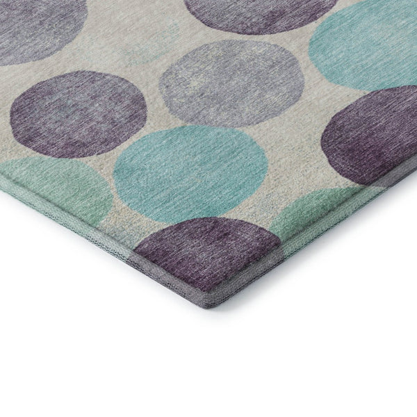 HomeRoots 8' Washable Round Rug in Plum, Teal & Ivory - Durable, UV Protected, Modern Geometric Design for Any Space 707404