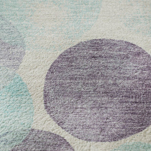 HomeRoots 8' Washable Round Rug in Plum, Teal & Ivory - Durable, UV Protected, Modern Geometric Design for Any Space 707404