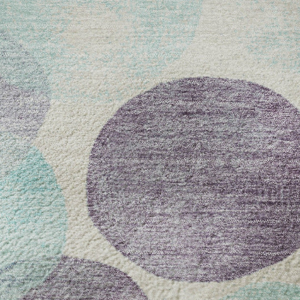 HomeRoots 8' Washable Round Rug in Plum, Teal & Ivory - Durable, UV Protected, Modern Geometric Design for Any Space 707404