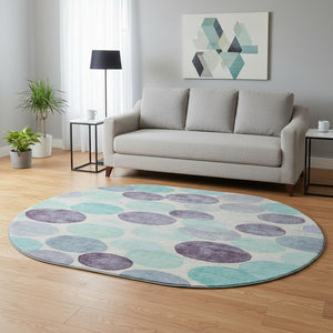 HomeRoots 8' X 10' Stylish Plum Teal Ivory Geometric Area Rug – Washable, UV Protected, Family-Friendly Design! 707405