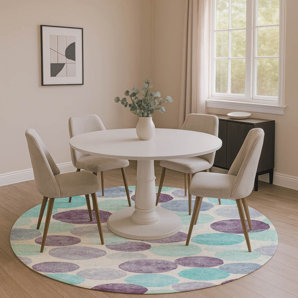 HomeRoots 8' X 10' Stylish Plum Teal Ivory Geometric Area Rug – Washable, UV Protected, Family-Friendly Design! 707405