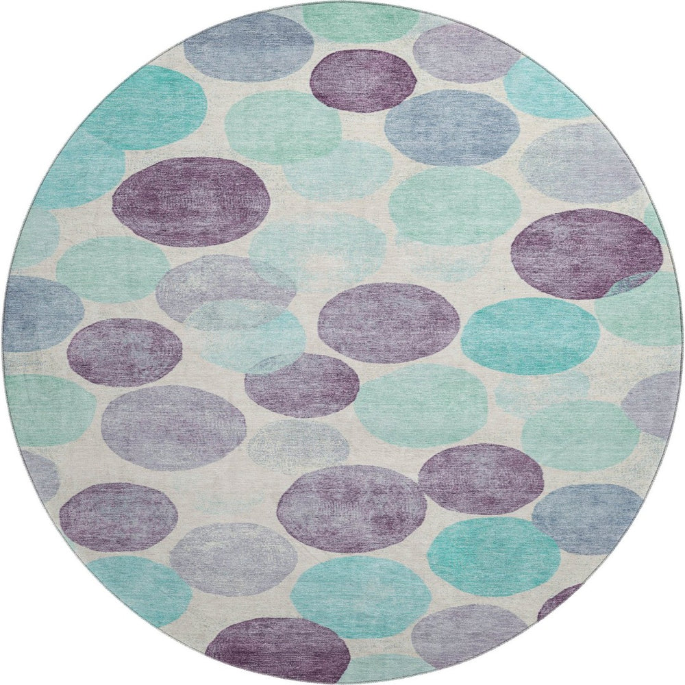 HomeRoots 8' X 10' Stylish Plum Teal Ivory Geometric Area Rug – Washable, UV Protected, Family-Friendly Design! 707405