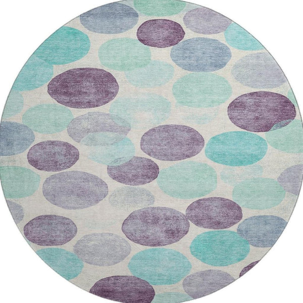HomeRoots 8' X 10' Stylish Plum Teal Ivory Geometric Area Rug – Washable, UV Protected, Family-Friendly Design! 707405